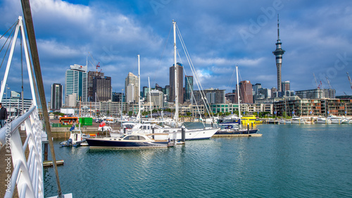 AUCKLAND, NZ - AUGUST 27, 2018: Auckland waterfront boats on a beautiful morning