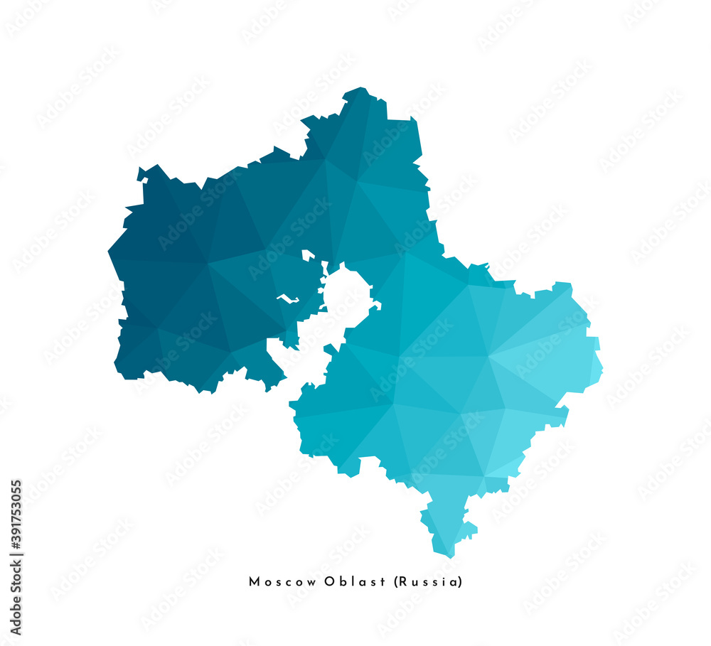 Vector isolated illustration icon with simplified blue silhouette of Moscow oblast map (federal subject of Russia). Polygonal geometric style. White background Vector isolated illustration icon with simplified blue silhouette of Moscow oblast map (federal subject of Russia). Polygonal geometric style. White background