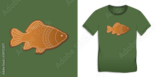 Graphic design for t-shirts, Christmas carp, gingerbread fish motif image vector