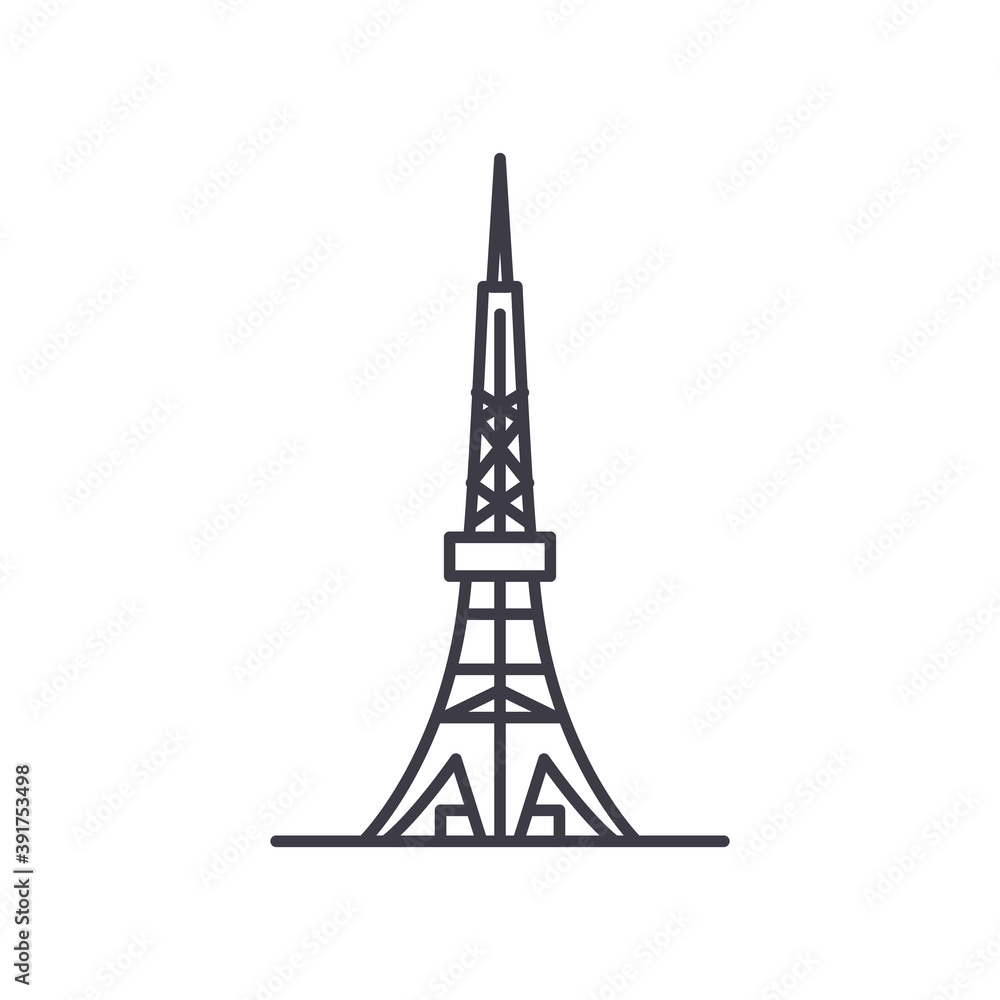 Asian city tower icon, linear isolated illustration, thin line vector, web design sign, outline concept symbol with editable stroke on white background.