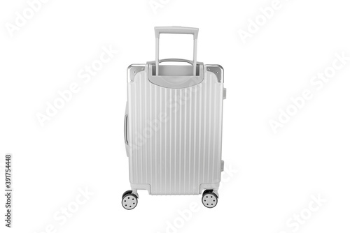 Silver luggage bag with copy space isolated on white