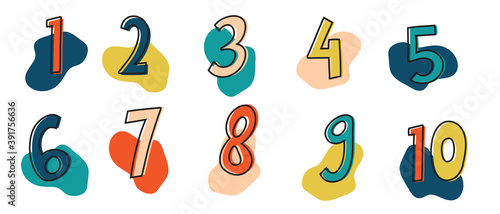 Kids Colored Cartoon Number Set. Vector set of 1-10 digit childish icons. school Mathematical Symbols. Vector illustration.