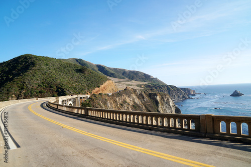 Landscape of Bixby Creek Bridge on beautiful West Coast and pacific ocean at Big Sur Monterey California United states USA - Travel Beautiful Road Trip Concept - Nature Background