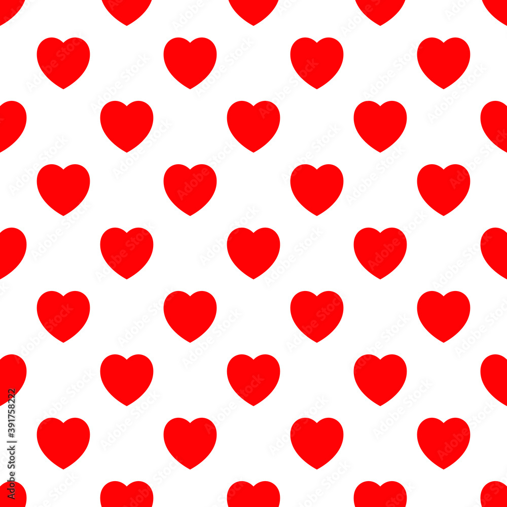 Tile vector seamless pattern with red hearts on white background