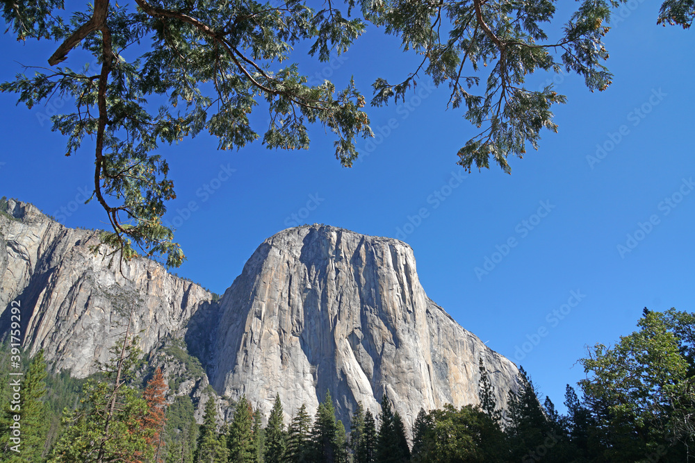 Landscape view of Half Dome Yosemite rock with summer sky at Yosemite