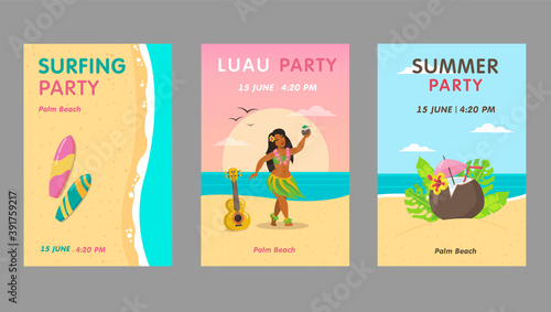 Принти на полотні Colorful luau party invitation design set