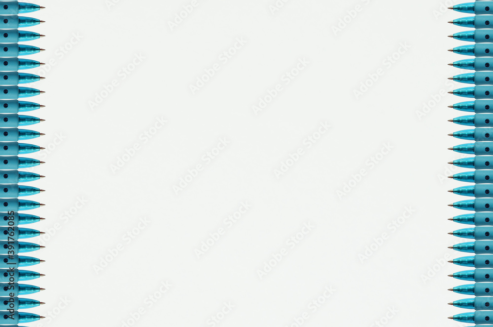 Frame made with pen on white background from the top view has space for your messages Frame made with pen on white background from the top view has space for your messages