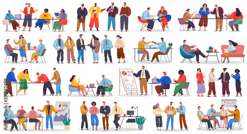 Large set of office workers, business partners, boss, subordinates, managers. Project presentations, business meetings. Lot of people in office. Project presentation, analytics. Negotiation process