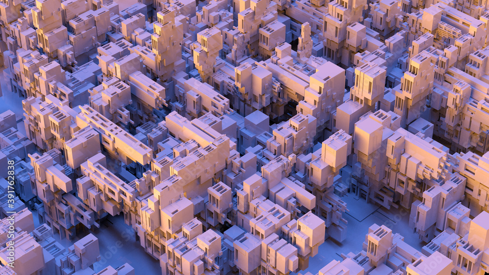 Obraz premium 3D illustration of futuristic structure looks like beautiful modern city