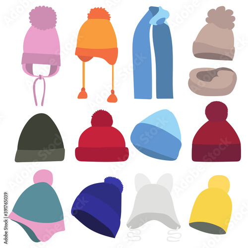 vector, isolated, set of winter hats