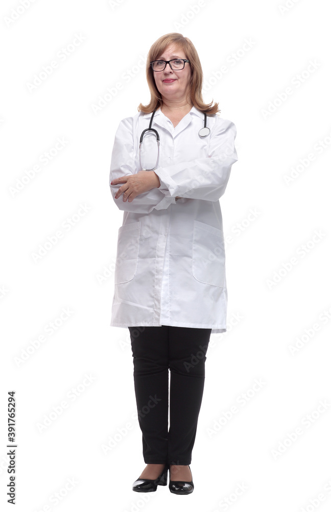 in full growth. doctor woman with a stethoscope in full growth. doctor woman with a stethoscope