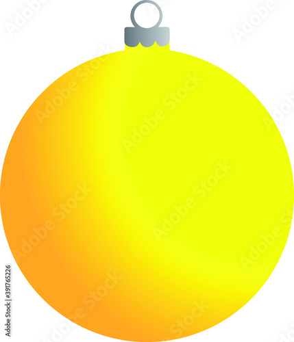 Yellow simple Christmas decoration vector, round festive ornament for hanging in xmas tree clip art vectorial eps with gradient shadows