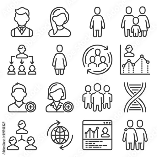 Population People Icons Set on White Background. Vector