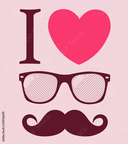 Geek Glasses. Print I love sunglasses illustration.