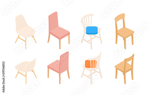 Set of isometric chairs. Vector collection. Illustration in flat design.