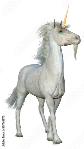 Fototapeta Naklejka Na Ścianę i Meble -  3D Rendering Fairy Tale White Unicorn on White