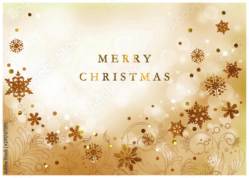 クリスマス_雪の結晶_金テクスチャ背景