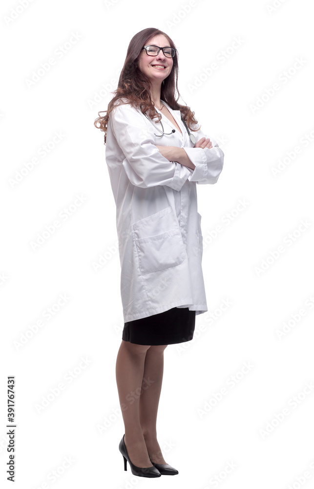 friendly doctor looking at the camera . isolated on a white friendly doctor looking at the camera . isolated on a white