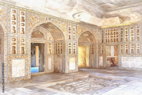 Colorful painting of Musamman Burj
