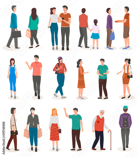 People in various lifestyles, businessman, woman, teenager, traveler, friends, sport woman, hip hop guy, senior man couple, parents with child, businesswoman. Character set with flat design style