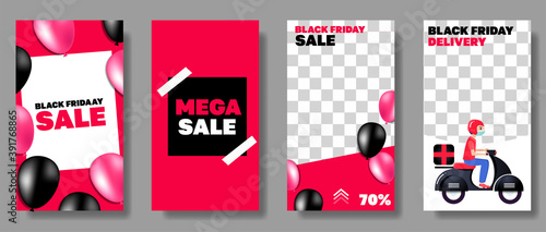 social media template banner for black friday and cyber monday. fully editable instagram and facebook square frame puzzle organic sale. pink red vector background