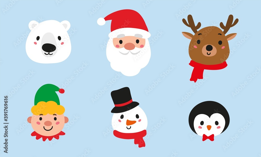 Christmas avatars set. Cute reindeer, Santa Claus, elf, snowman, penguin and polar beаr. Christmas avatars set. Cute reindeer, Santa Claus, elf, snowman, penguin and polar beаr.