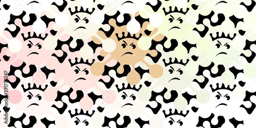 Dark pink, green vector pattern with coronavirus elements.