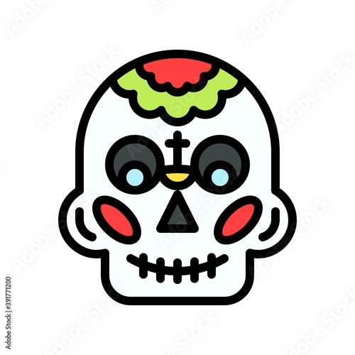 dia de los or muertos related muertos skull with teath vector with editable stroke,
