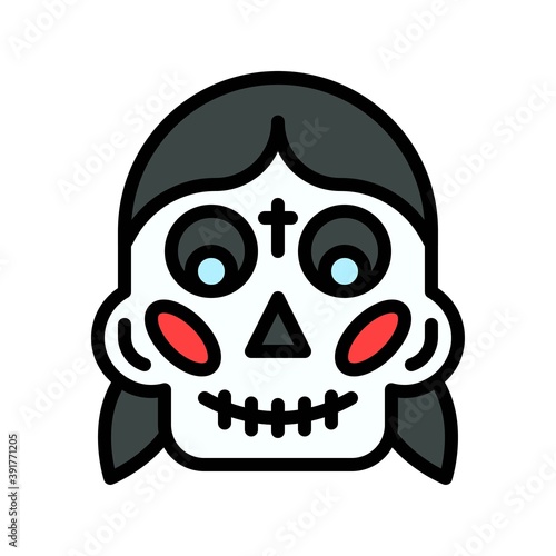 dia de los or muertos related muertos skull with teath vector with editable stroke,