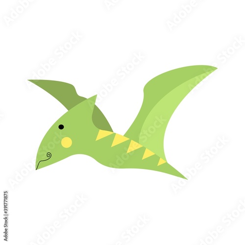 Dinosaur pterodactyl, pterosaur cute in flat style for designing dino party, children, kids holiday, dinosaurus related materials. For card, poster, wallpaper, banner. Jurassic park theme.