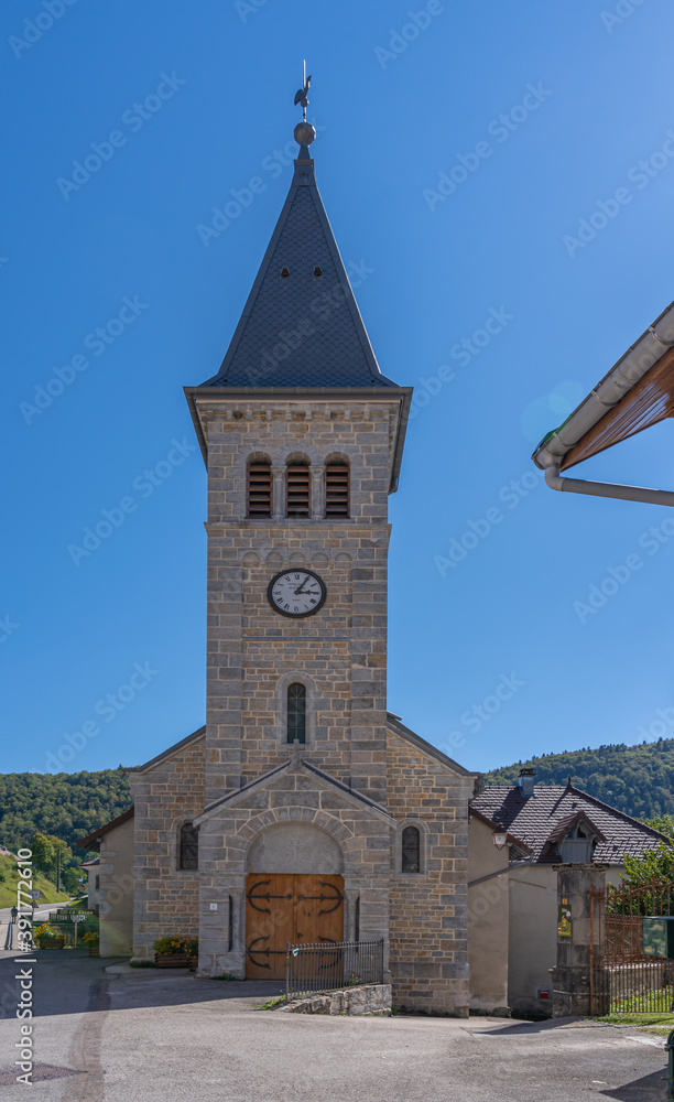 Les Planches-en-Montagne, France - 09 03 2020: Saint Antoine church in the village
