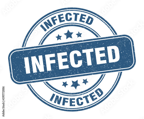 infected stamp. infected label. round grunge sign