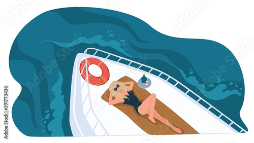 Summer vacation leisure in yacht, woman on boat