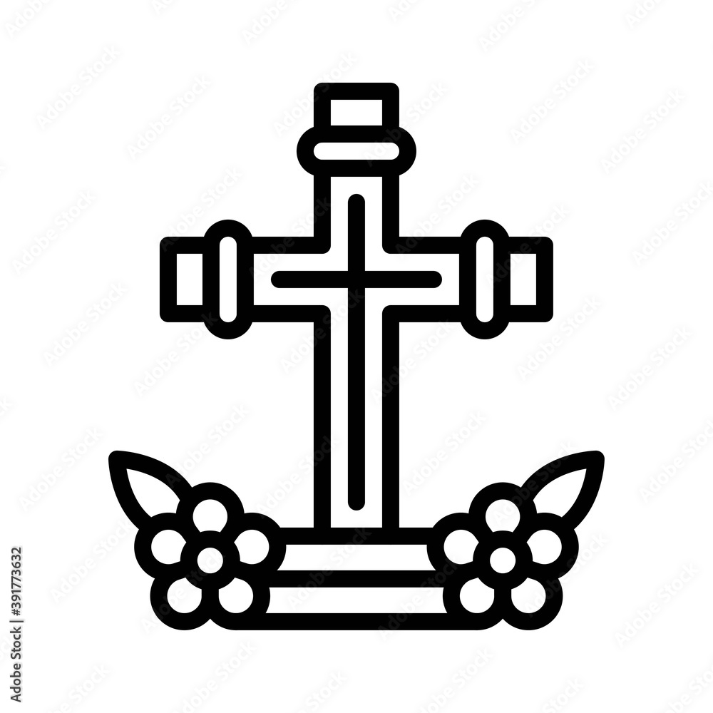 dia de los or muertos related muertos cross sign with flowers vector in lineal style, dia de los or muertos related muertos cross sign with flowers vector in lineal style,