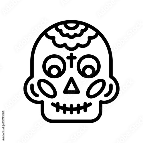 dia de los or muertos related muertos skull with teath vector in lineal style,