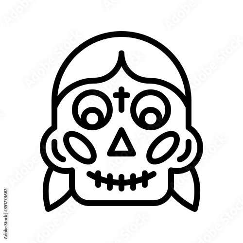 dia de los or muertos related muertos skull with teath vector in lineal style,