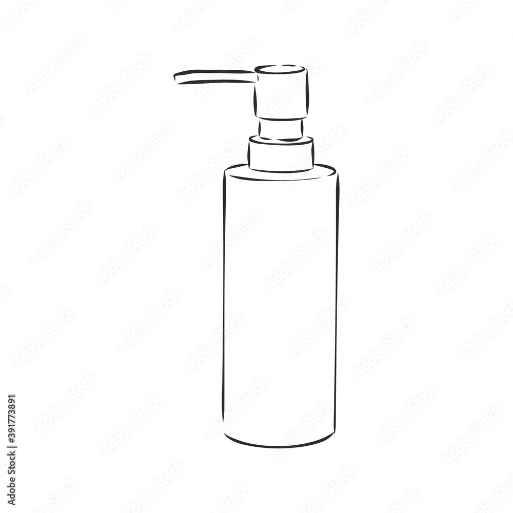 Hand drawn doodle White cosmetic bottle. Black stroke, simple line. Vector illustration isolated on white background. soap dispenser vector sketch illustration Hand drawn doodle White cosmetic bottle. Black stroke, simple line. Vector illustration isolated on white background. soap dispenser vector sketch illustration