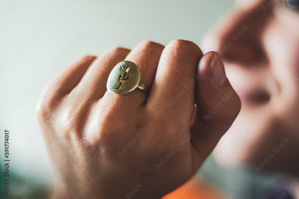 Fototapeta premium woman hand with focus on the ring