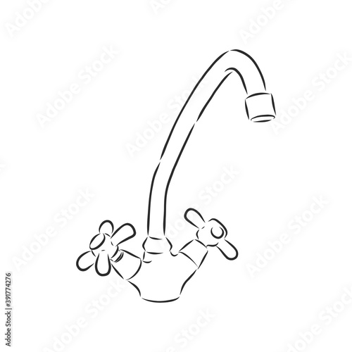 water tap for kitchen, Vector Single Sketch Kitchen Faucet