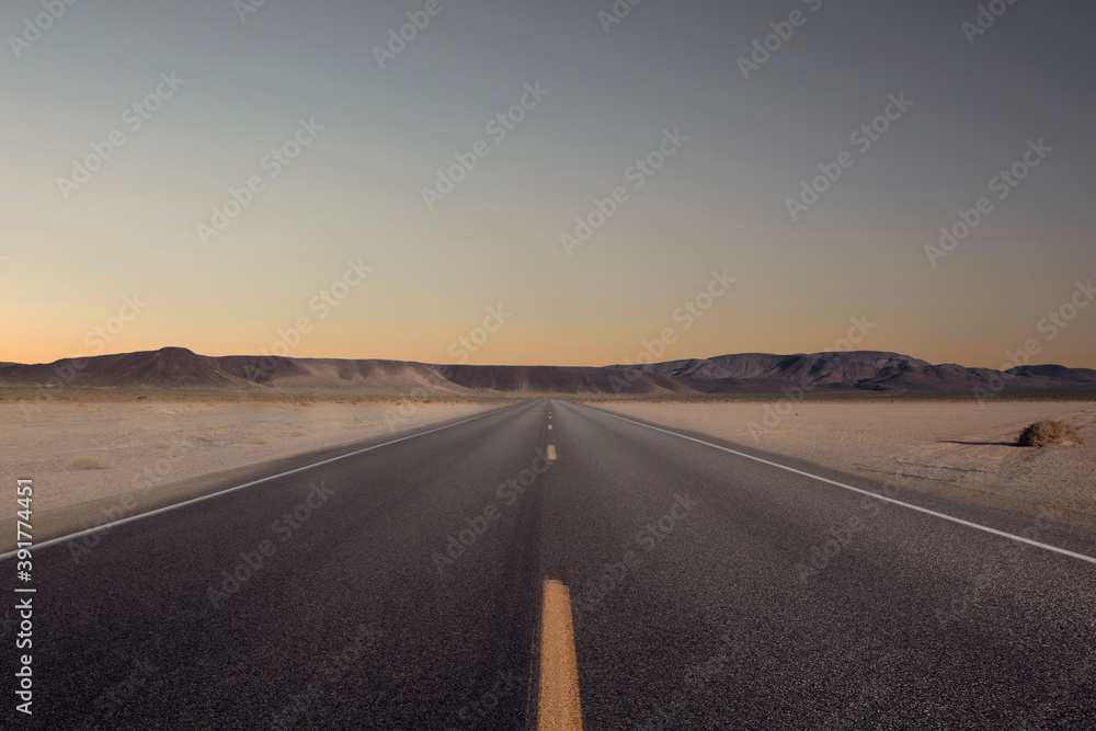 panoramic view of hot summer road through the Nevada  desert
