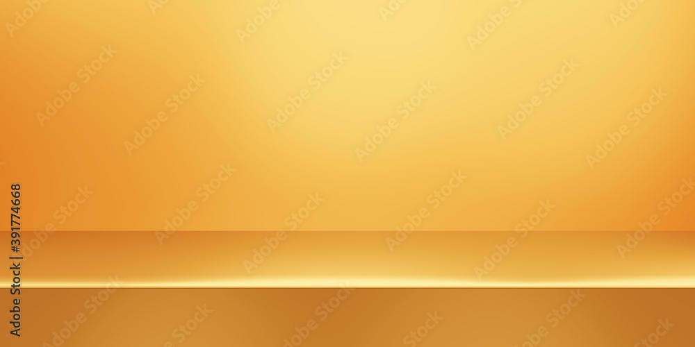 Fototapeta premium 3d rendering of empty gold abstract minimal background. Scene for advertising design, cosmetic ads, showcase, banner, cream, fashion, luxury. Illustration. Product display. copy space