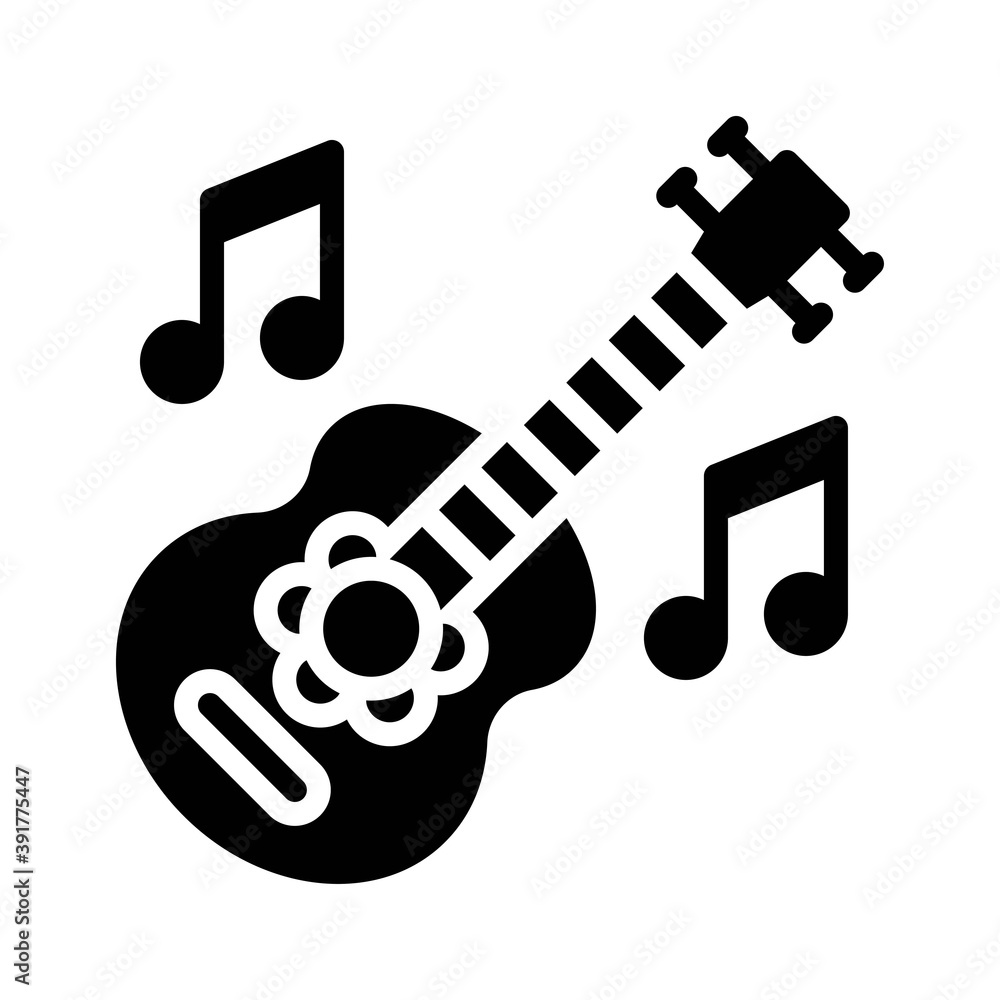 dia de los or muertos related muertos guitar with music sign vector in solid design, dia de los or muertos related muertos guitar with music sign vector in solid design,