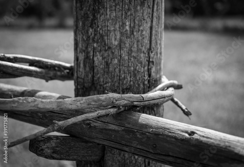 The old wooden fence in a village
