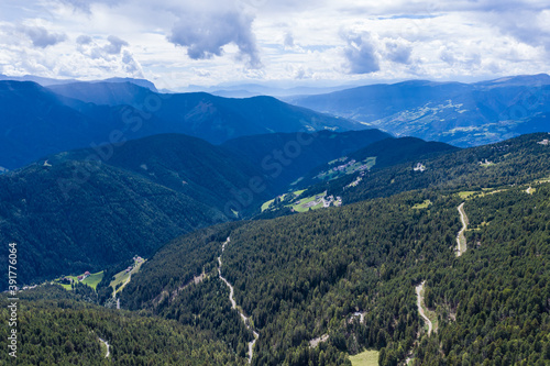 Drone panorama over Seiser Alm in South Tyrol in Italy