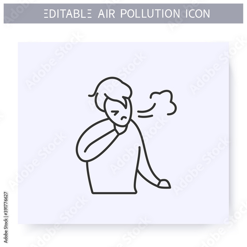 Breathing problems line icon. Coughing man. Industrial smog, biohazard emissions. Environment pollution and environmental damage concept. Symptom Covid19. Isolated vector illustration. Editable stroke