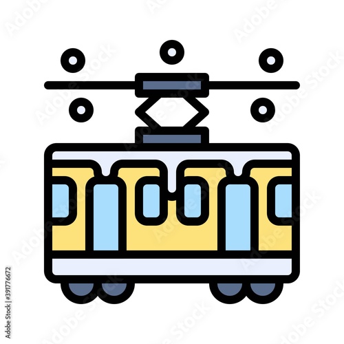 snow town in winter related tram bus with wire and ice vectors with editable stroke,