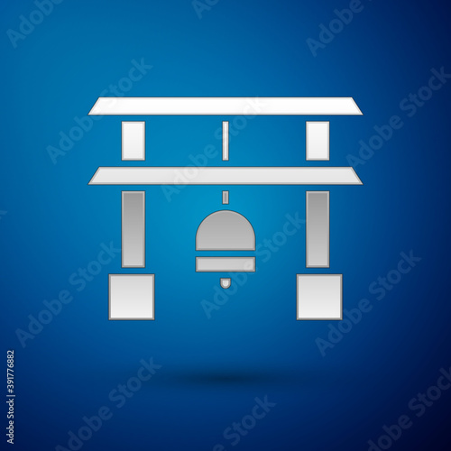 Silver Japan Gate icon isolated on blue background. Torii gate sign. Japanese traditional classic gate symbol. Vector Illustration.