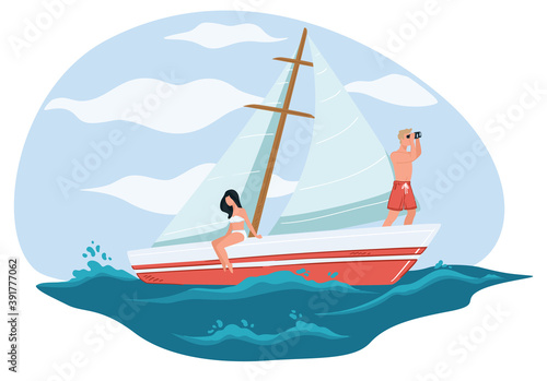 Man and woman relaxing on sailboat or yacht vector