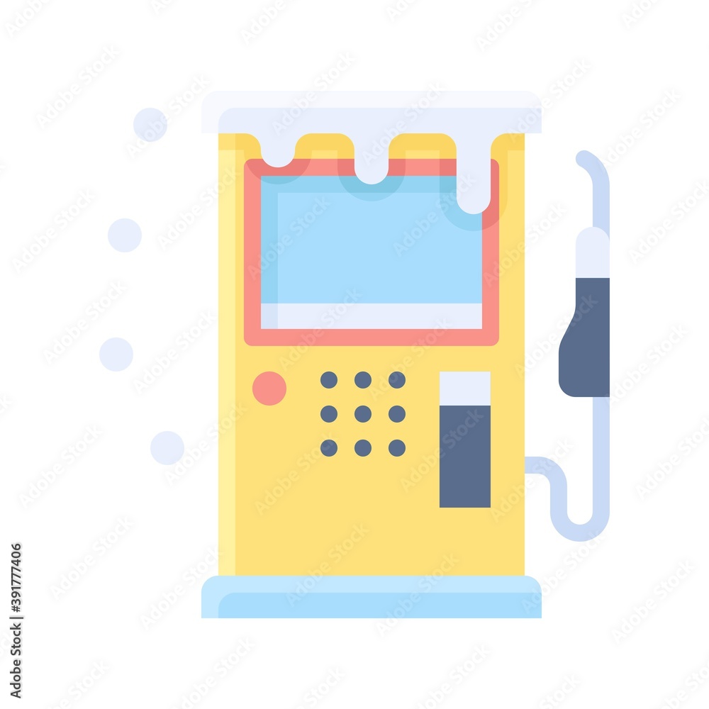 snow town in winter related gas station with buttons and ice vectors in flat style,