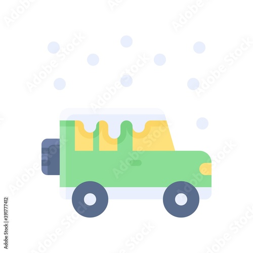 snow town in winter related van or jeep with tires and ice vectors in flat style,